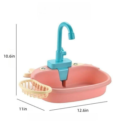 Children's Simulation Cow Dishwasher - Electric Kitchen Sink Playset with Recirculating Water for Washing Dishes and Vegetables