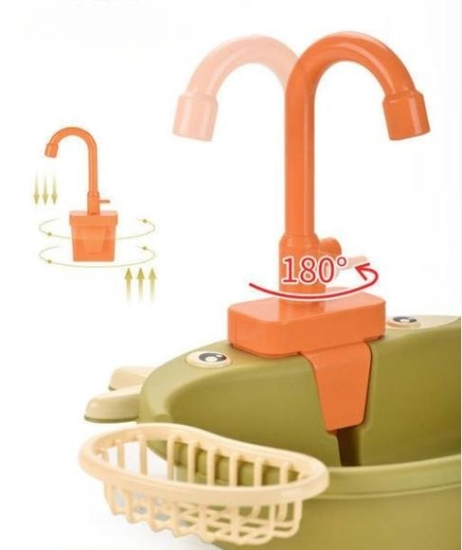 Children's Simulation Cow Dishwasher - Electric Kitchen Sink Playset with Recirculating Water for Washing Dishes and Vegetables