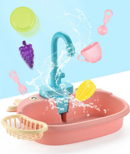 Children's Simulation Cow Dishwasher - Electric Kitchen Sink Playset with Recirculating Water for Washing Dishes and Vegetables